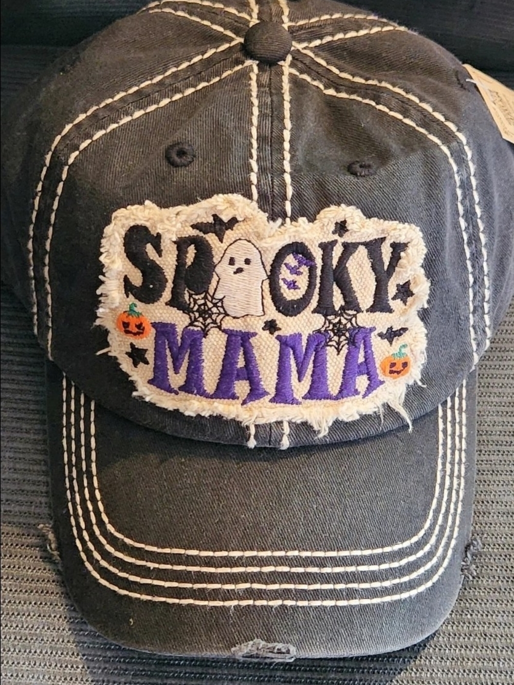 Spooky Mama Black Distressed Halloween Cap NWT